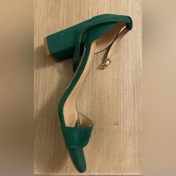 Women’s Green Block Heel Open-Toe Sandals W/ Ankle Strap Size 8 - Picture 7 of 13
